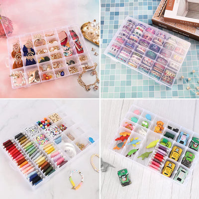 36 Grids Clear Plastic Organizer Jewelry Storage Box with Adjustable Dividers, Transparent Organizer Box (1pc)