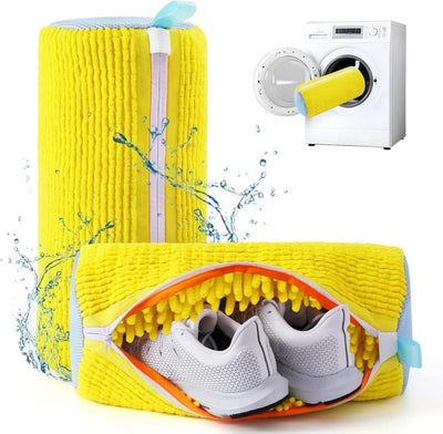 Reusable Shoe Washing Machine Bag for Sneakers – Soft Chenille Laundry Bag with Invisible Zipper & Side Opening for Washer & Dryer Use