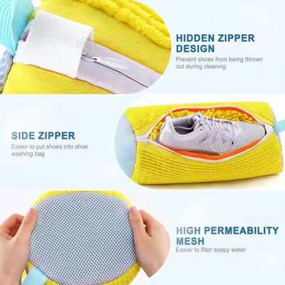 Reusable Shoe Washing Machine Bag for Sneakers – Soft Chenille Laundry Bag with Invisible Zipper & Side Opening for Washer & Dryer Use