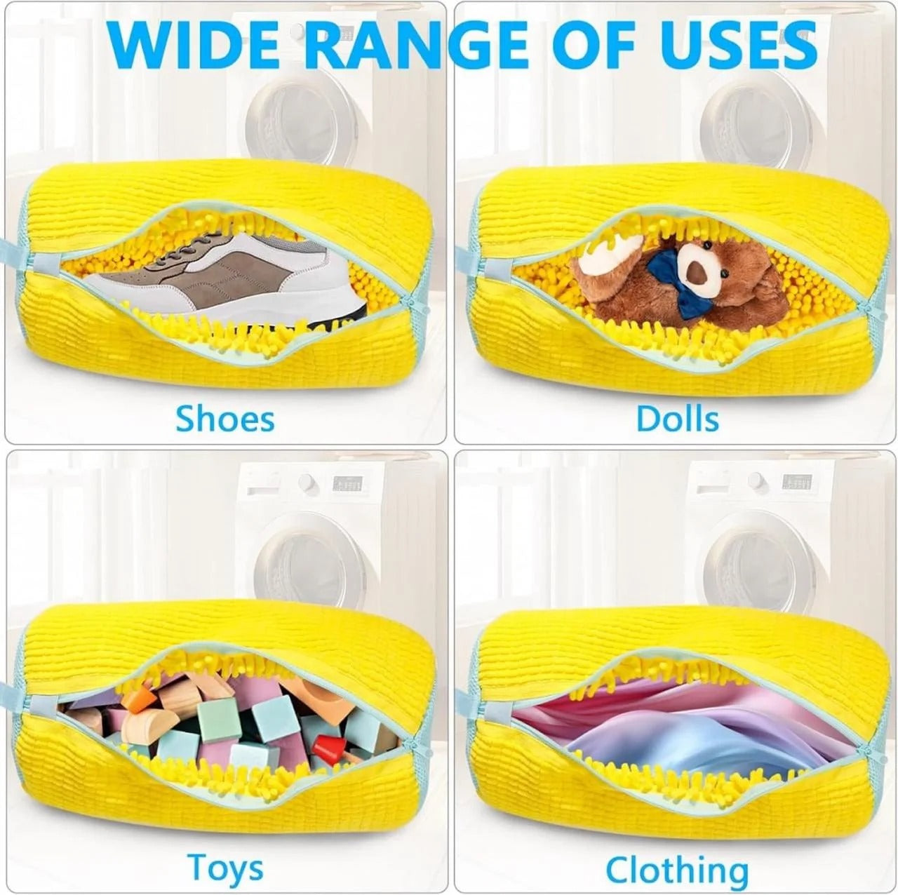Reusable Shoe Washing Machine Bag for Sneakers – Soft Chenille Laundry Bag with Invisible Zipper & Side Opening for Washer & Dryer Use