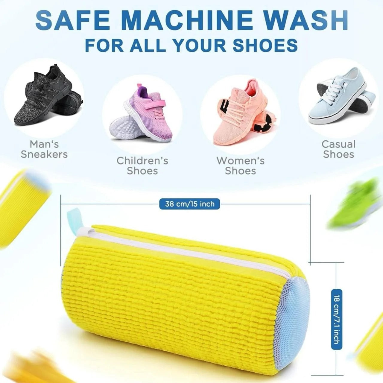 Reusable Shoe Washing Machine Bag for Sneakers – Soft Chenille Laundry Bag with Invisible Zipper & Side Opening for Washer & Dryer Use