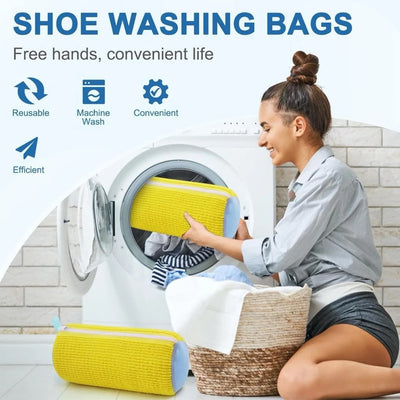 Reusable Shoe Washing Machine Bag for Sneakers – Soft Chenille Laundry Bag with Invisible Zipper & Side Opening for Washer & Dryer Use