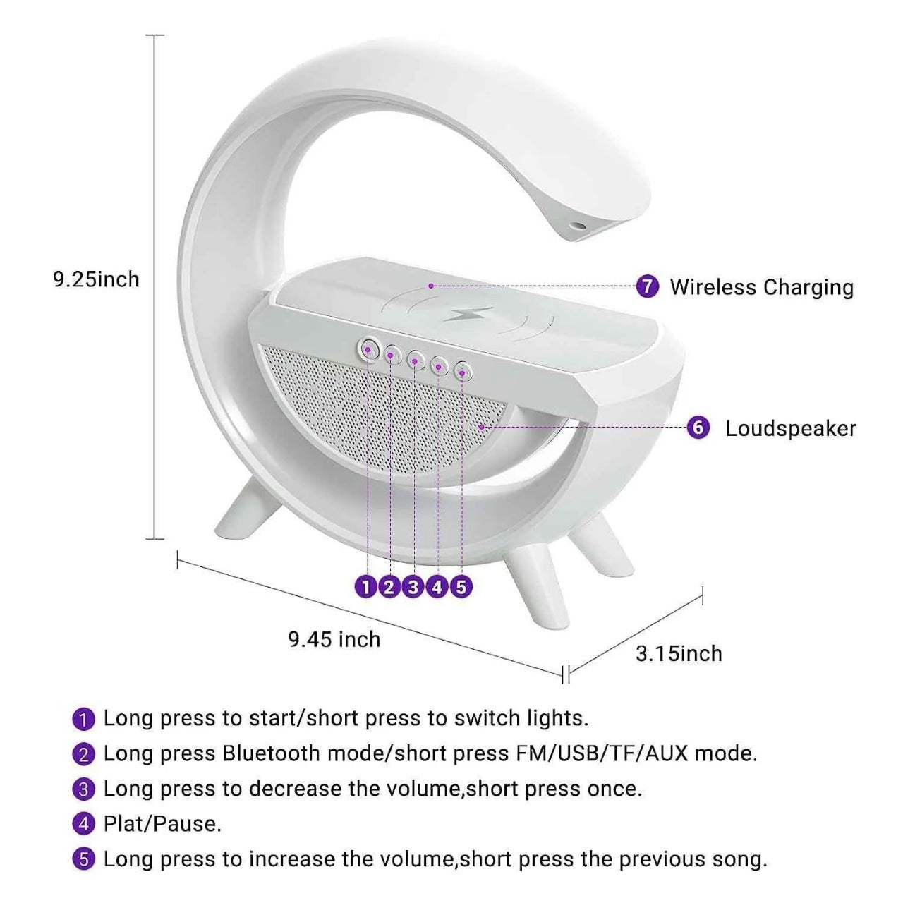 LED Wireless Charging Bluetooth Speaker with Mood Lighting, 15W, BT2301